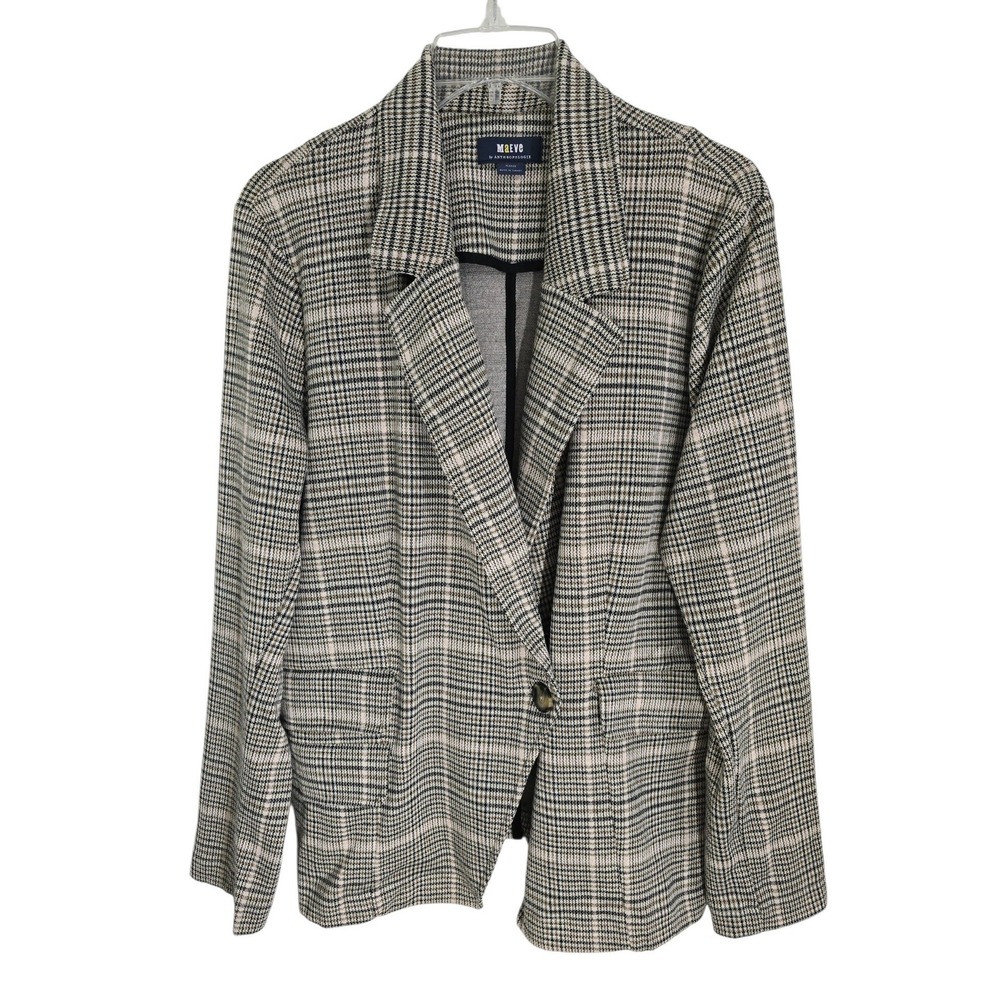 Maeve Anthropologie Glen Plaid Blazer Neutral Knit Jacket XL Single Button